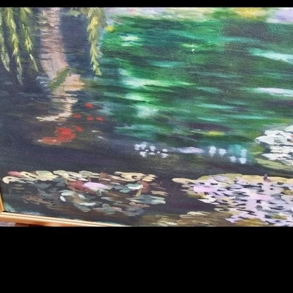 Vintage oil painting of a lily pond - Picture 6 of 11
